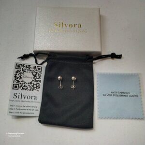 Silvora Hypoallergenic 925 Sterling Silver Ball Stud Earrings New In Box See Pic